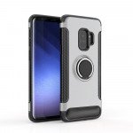 Wholesale Galaxy S9+ (Plus) 360 Rotating Ring Stand Hybrid Case with Metal Plate (Silver)